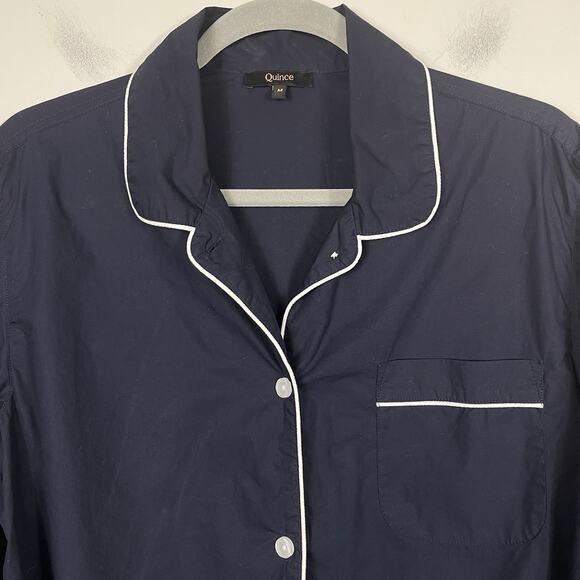Quince 100% Organic Cotton Pajama Set Womens M Navy Button Up Drawstring Classic - Picture 5 of 16